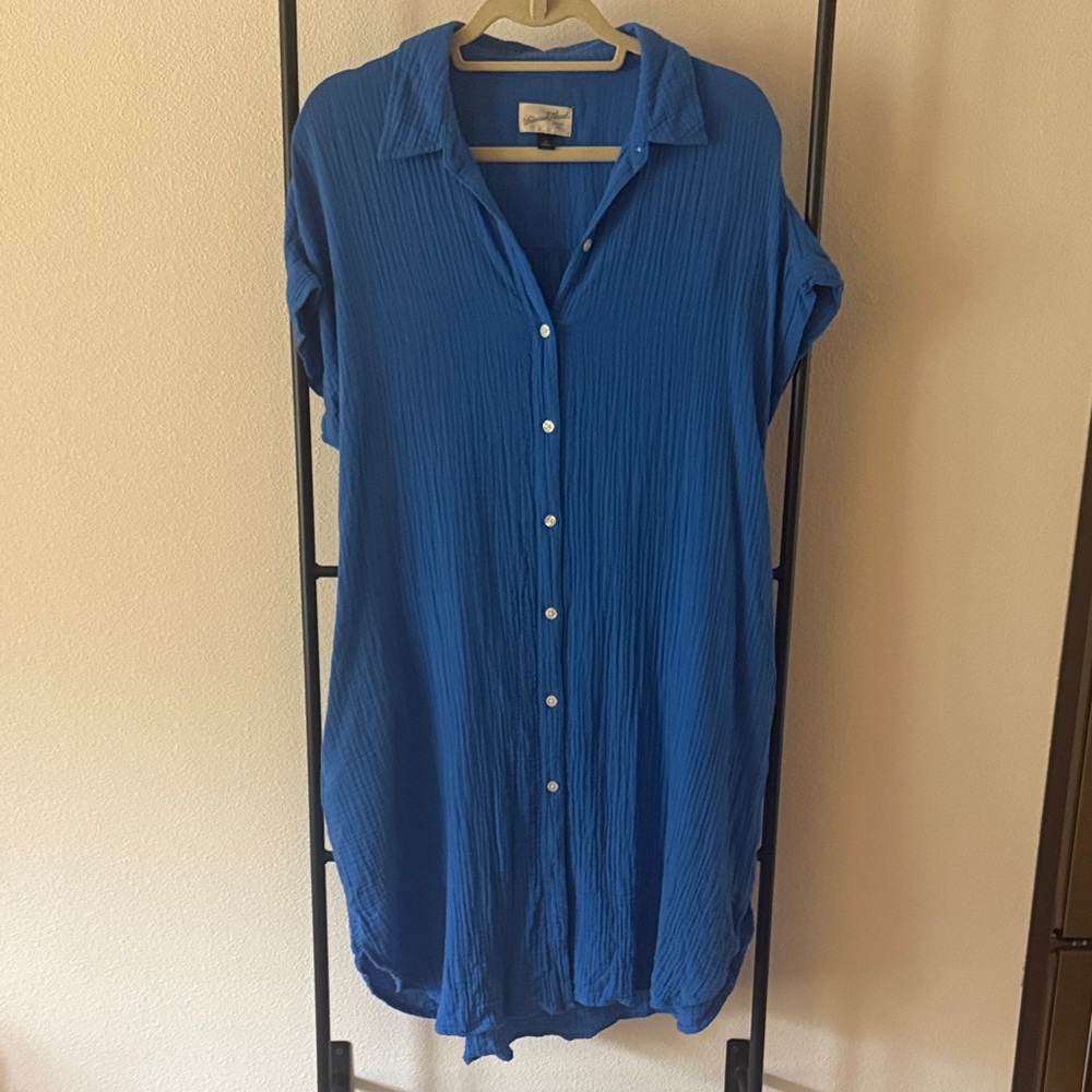 Universal Thread Blue 100% Cotton Button-Up Shirt Dress NWOT